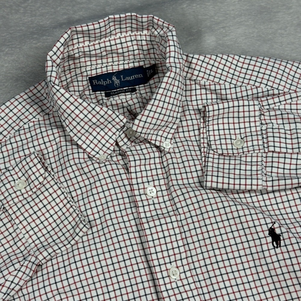 Ralph Lauren Button Down Shirt Mens Large White Red Navy Check Classic Fit L